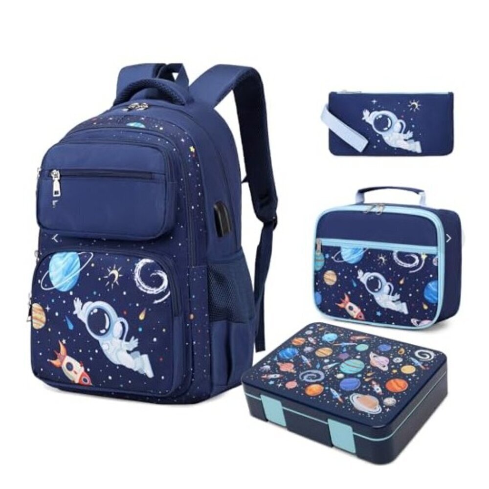 NEW ASTRONAUT BACKPACK BENTO LUNCH BOX SET 6 PCS BOOKBAG - Picture 2 of 16
